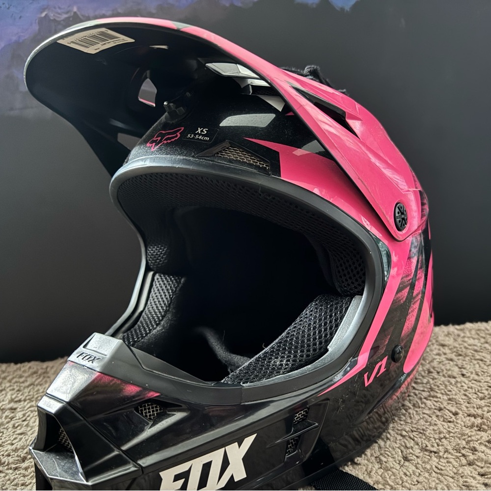 Fox V1 Pink and Black Racing Helmet